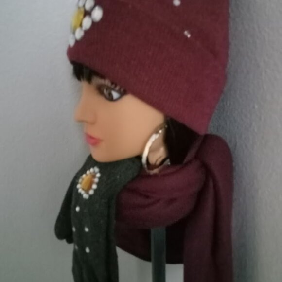 Burgundy Jeweled Hat Set